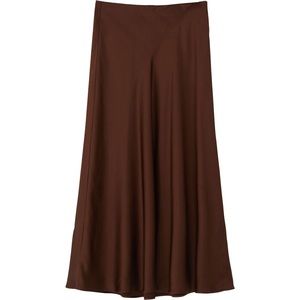 Massimo Dutti Satin Midi Skirt in Brown